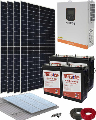 Kit Solar Aislada para Instalación Placas Solares 3000W 24V 9000Whdia con batería AGM