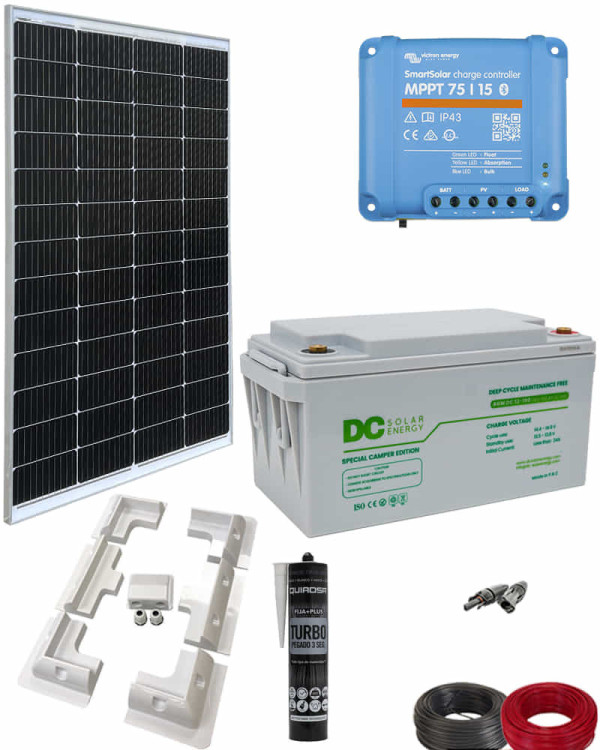 Kit Placa Solar Camper 200W 12V con batería DC Solar 1000Whdia Kit Placa Solar Camper 200W 12V con batería DC Solar 1000Whdia